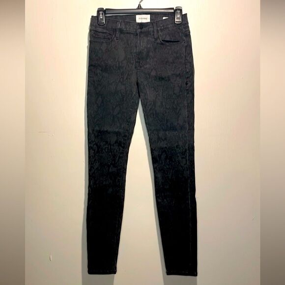 Frame Denim- Le Skinny de Jeanne in Tonal Python Black & Grey Print- Size 27 - Picture 4 of 11